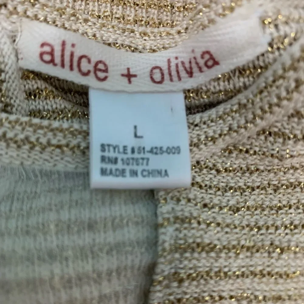 Alice + Olivia Cream with Gold/Metallic Stripes Mesh Sweater Size Large - Picture 3 of 5
